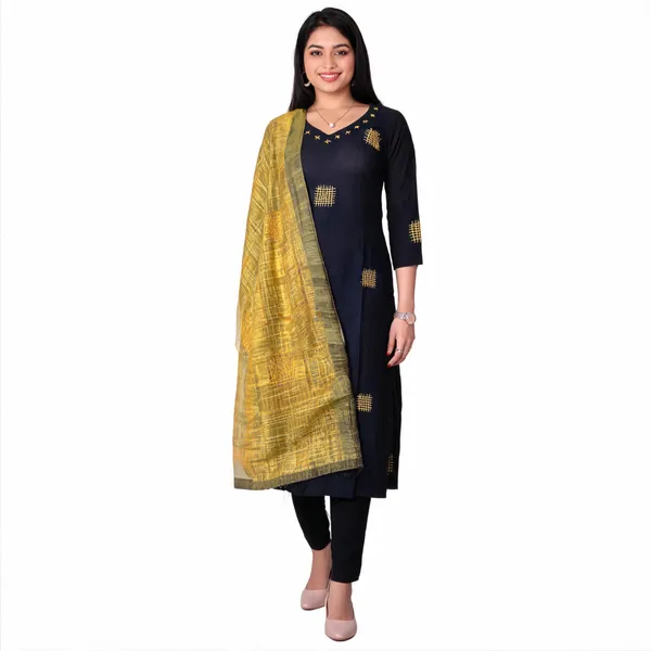 Black_Cotton_Embroidered_Kurti_Pant_With_Dupatta_For_Women