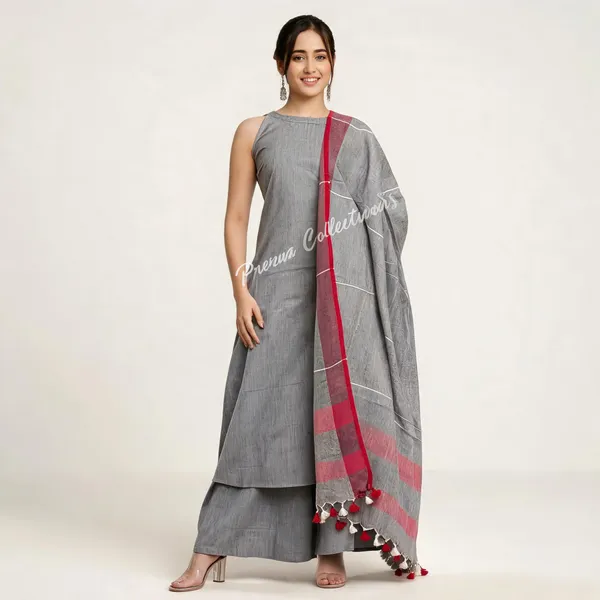 Grey_Khadi_Cotton_Halter_Neck_Kurti_Palazzo_Dupatta_Set_For_Women