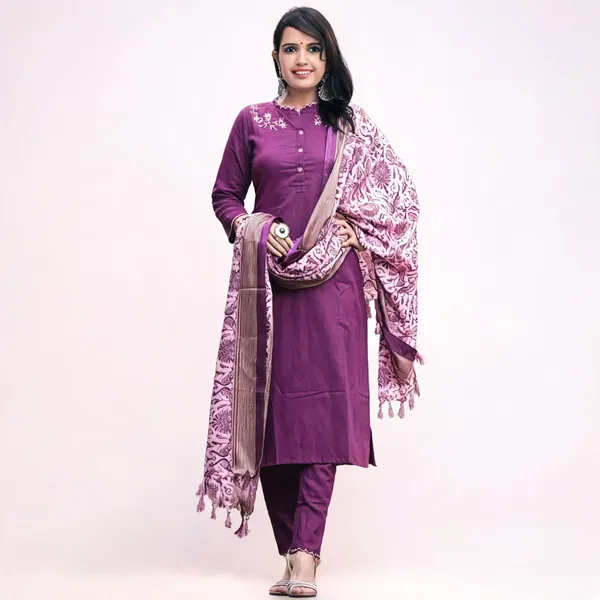 Purple_Khadi_Cotton_Embroidered_Kurti_Set_For_Women