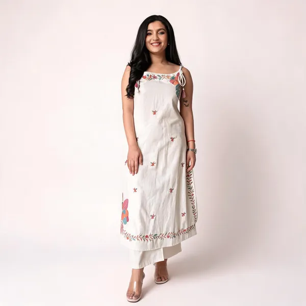 White_Cotton_Flex_Sleeveless_Embroidered_Kurti_For_Women
