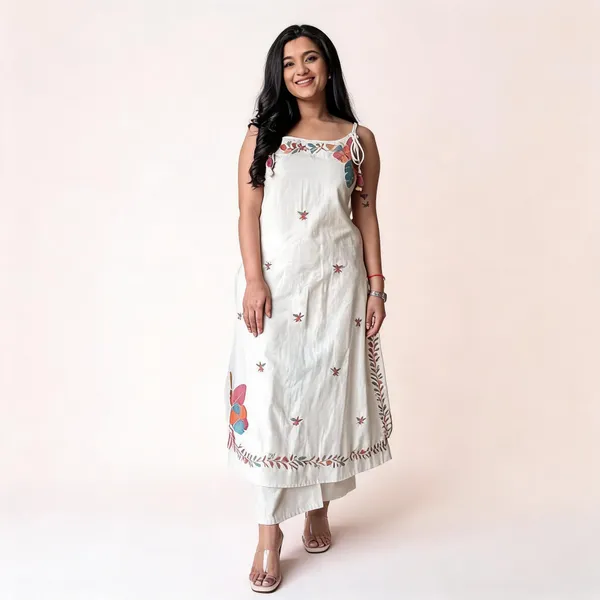 White_Cotton_Flex_Sleeveless_Embroidered_Kurti_For_Women