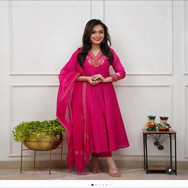 Pink_Mul_Chanderi_Cotton_Anarkali_Kurti_Pant_Dupatta_Set_For_Women