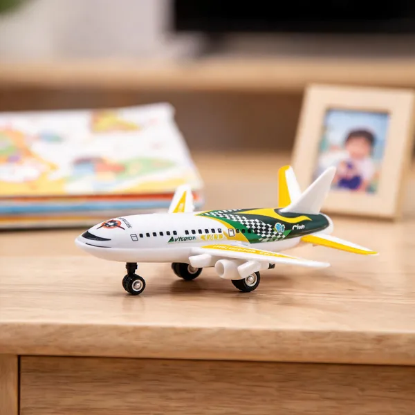 White_And_Yellow_Toy_Airplane_With_Wheels