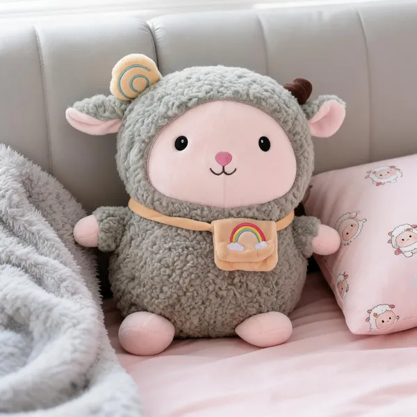 Grey_Plush_Lamb_Soft_Toy_With_Rainbow_Pouch