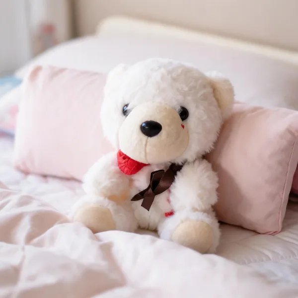 White_Plush_Teddy_Bear_With_Red_Scarf