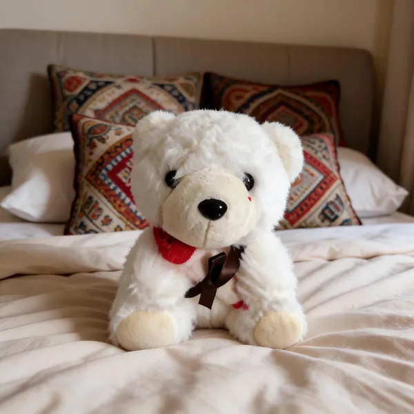 White_Plush_Teddy_Bear_With_Red_Scarf