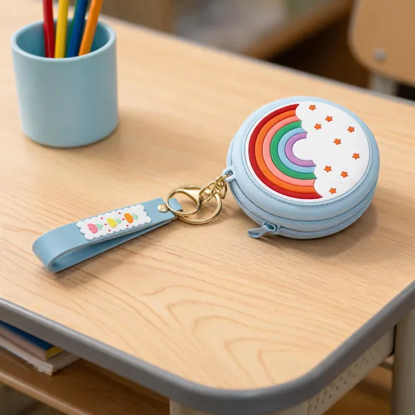 Blue_Rainbow_Print_Round_Coin_Purse_Keychain_For_Kids