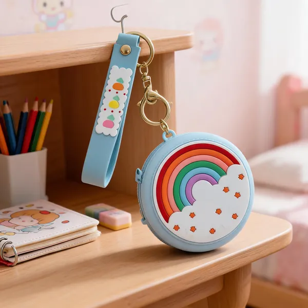 Blue_Rainbow_Print_Round_Coin_Purse_Keychain_For_Kids
