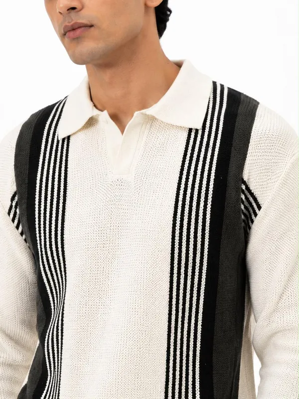 Cream_Wool_Polo_Sweater_For_Men