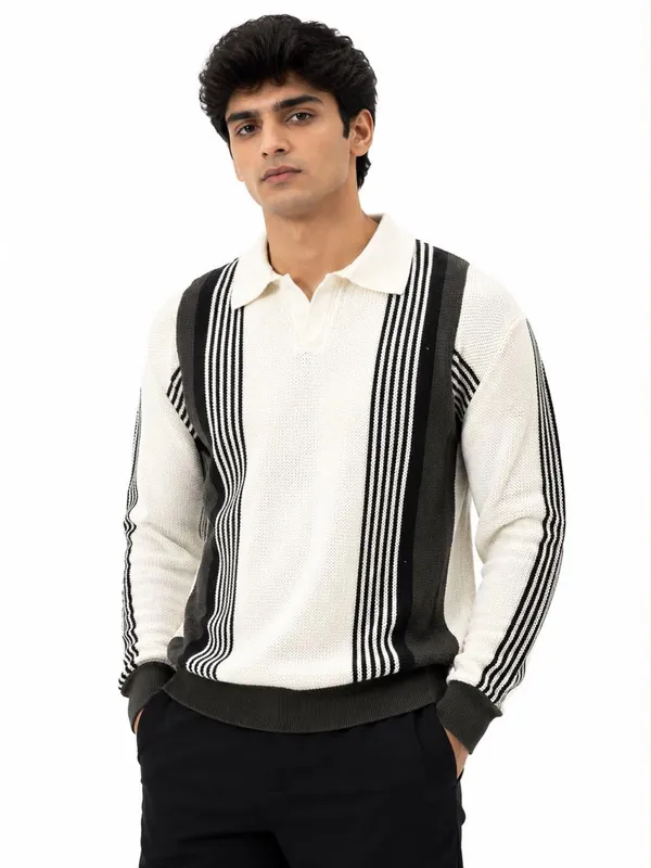 Cream_Wool_Polo_Sweater_For_Men
