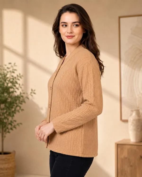 Beige_Knitted_Regular_Fit_Cardigan_for_Women