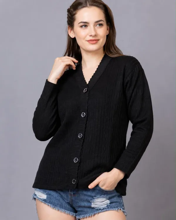 Black_Knit_Regular_Fit_Cardigan_For_Women