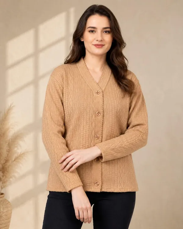 Beige_Knitted_Regular_Fit_Cardigan_for_Women