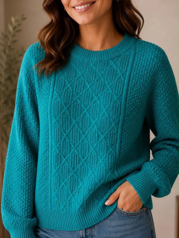 Teal_Wool_Rainbow_Sweater_For_Women