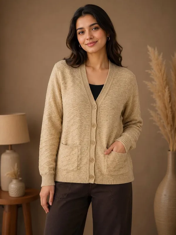 Beige_Wool_Rainbow_Cardigan_For_Women