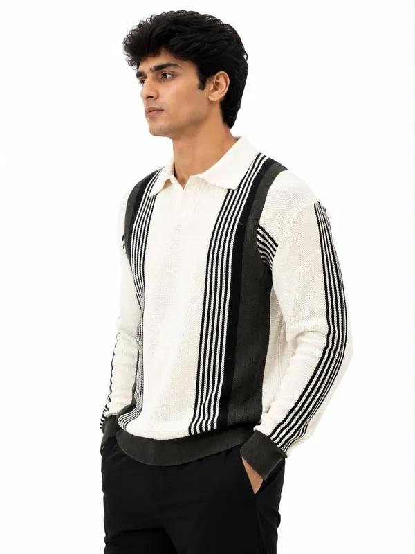 Cream_Wool_Polo_Sweater_For_Men
