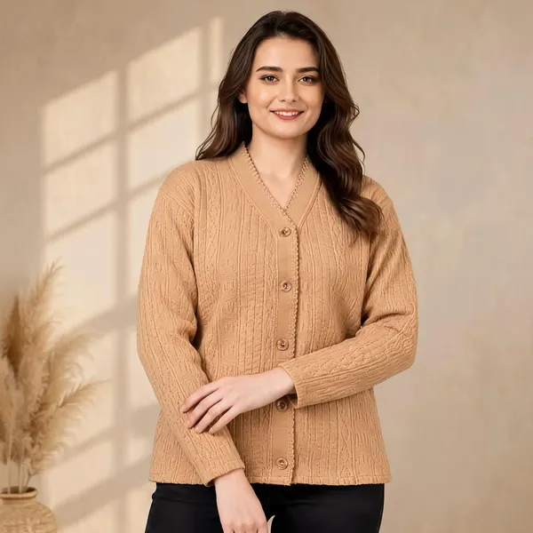 Beige_Wool_Blend_Regular_Fit_Cardigan_For_Women