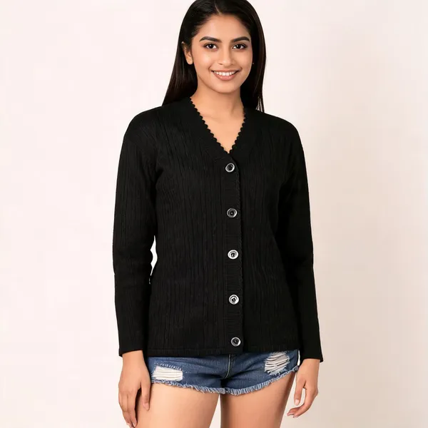 Black_Wool_Blend_Regular_Fit_Cardigan_For_Women