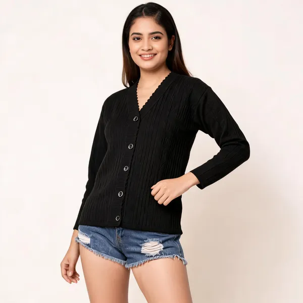 Black_Wool_Blend_Regular_Fit_Cardigan_For_Women