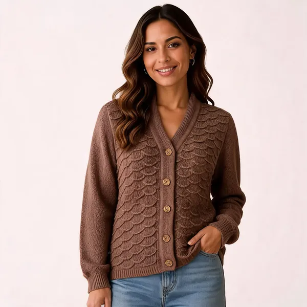 Brown_Wool_Regular_Fit_Button_Front_Cardigan_For_Women