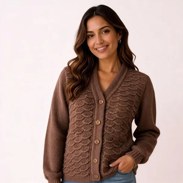 Brown_Wool_Regular_Fit_Button_Front_Cardigan_For_Women