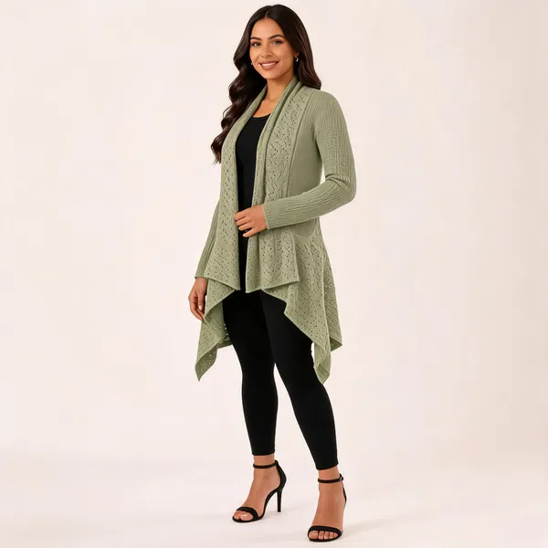 Green_Wool_Longline_Open_Front_Cardigan_For_Women