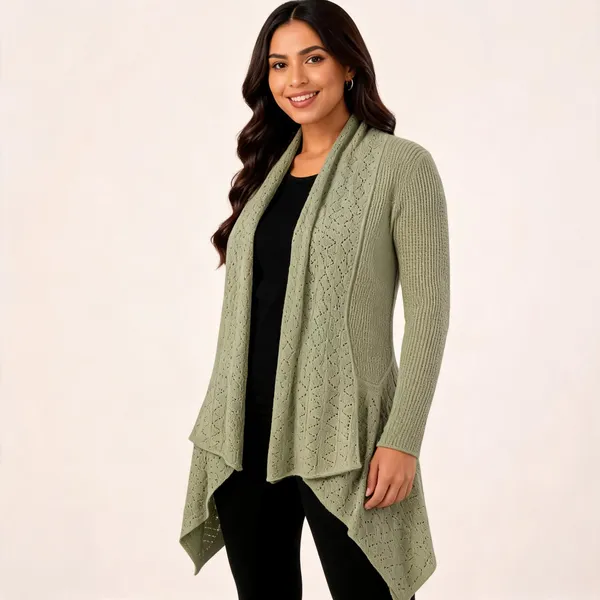 Green_Wool_Longline_Open_Front_Cardigan_For_Women