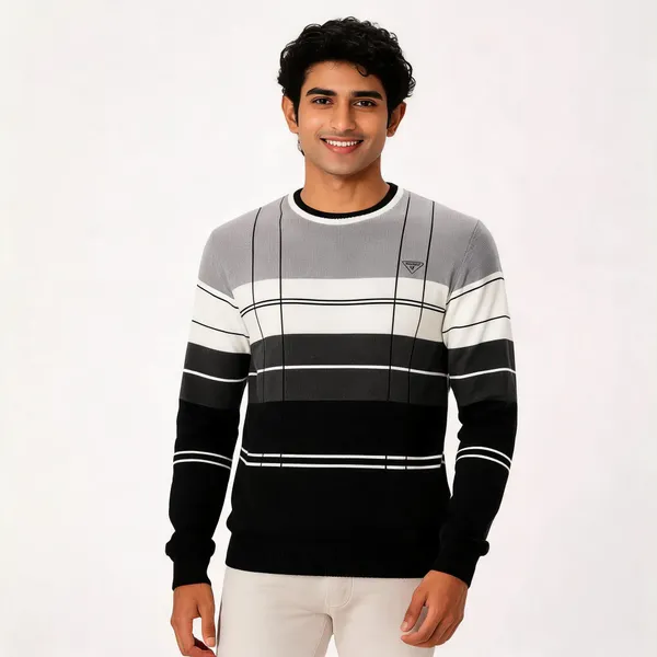 Grey_&_Black_Wool_Blend_Striped_Crew_Neck_Sweater_For_Men
