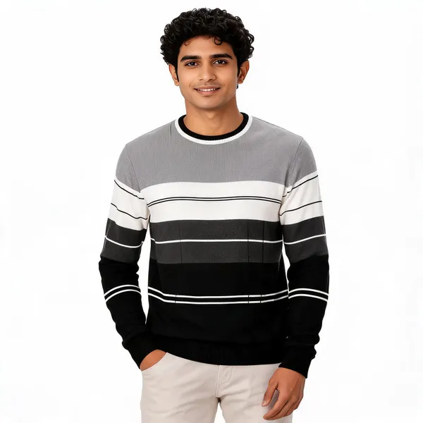 Grey_&_Black_Wool_Blend_Striped_Crew_Neck_Sweater_For_Men