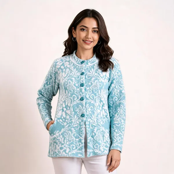 Light_Blue_Wool_Floral_Regular_Fit_Cardigan_For_Women