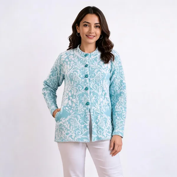 Light_Blue_Wool_Floral_Regular_Fit_Cardigan_For_Women