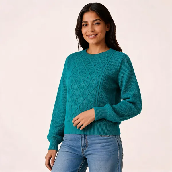 Teal_Wool_Regular_Fit_Crew_Neck_Sweater_For_Women