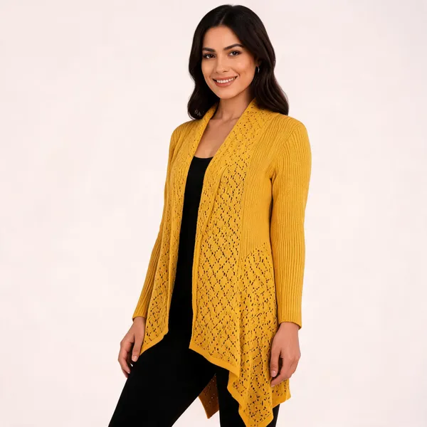Yellow_Wool_Asymmetric_Longline_Cardigan_For_Women