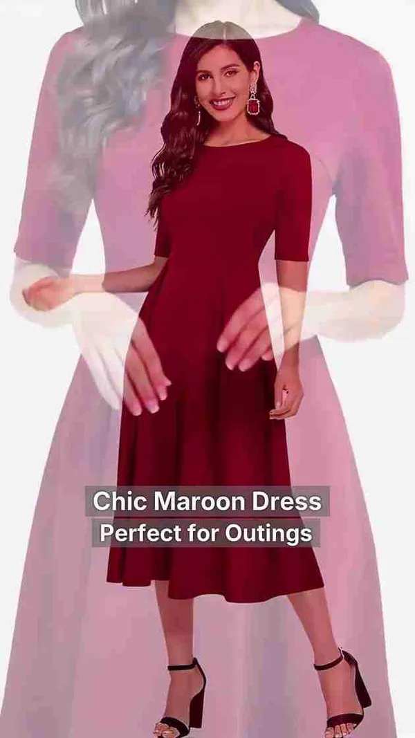 London_Belly_Women_Fit_And_Flare_Maroon_Midi_Calf_Length_Dress