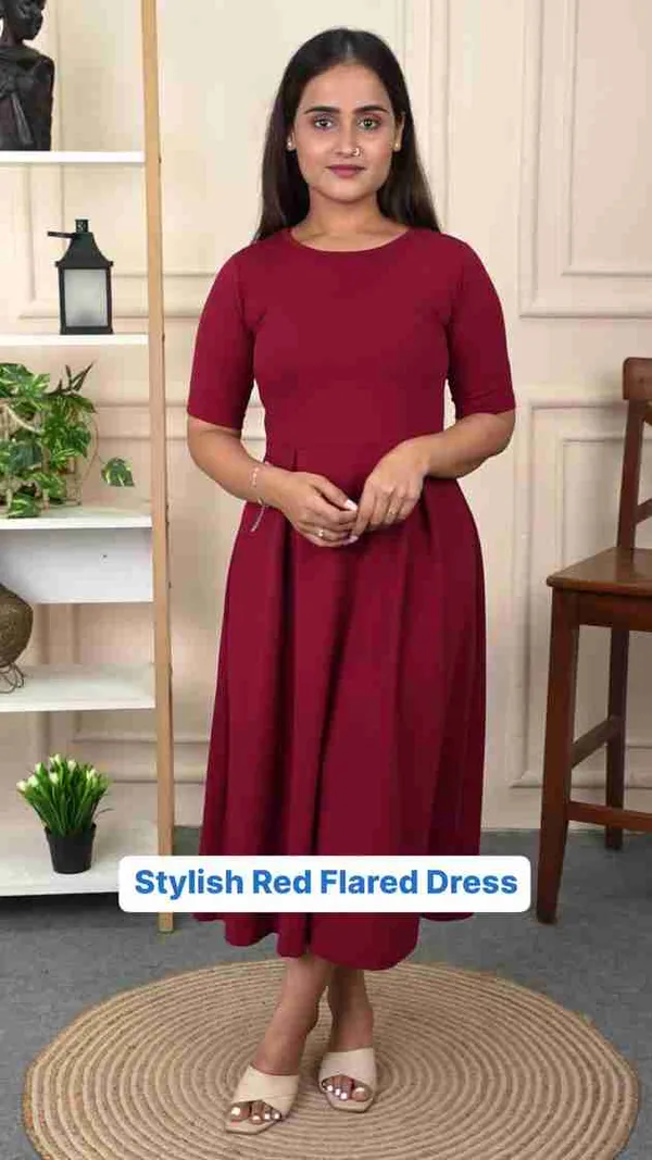 London_Belly_Women_Fit_And_Flare_Maroon_Midi_Calf_Length_Dress
