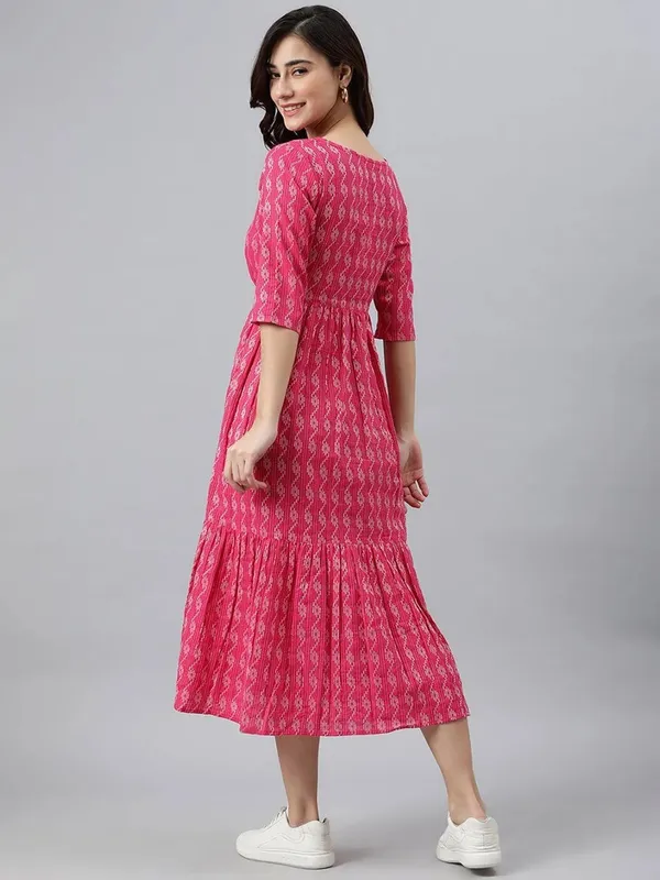 Bhavesh_Women_A_Line_Pink_White_Midi_Calf_Length_Dress