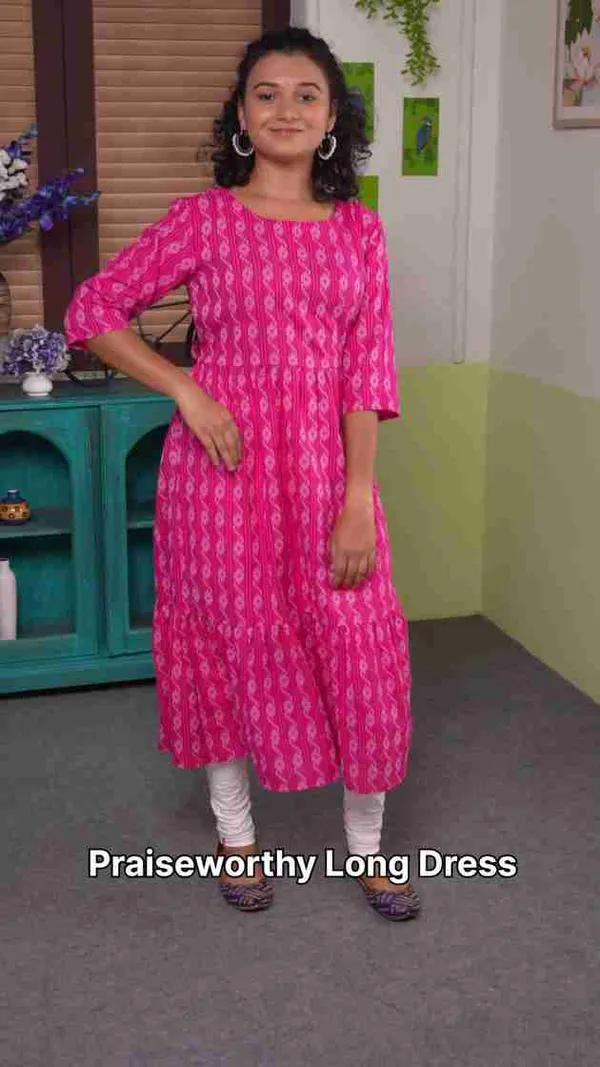 Bhavesh_Women_A_Line_Pink_White_Midi_Calf_Length_Dress