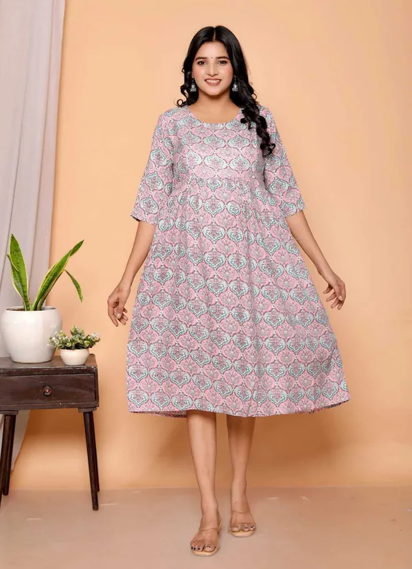 Sj_Rj_Printed_Cotton_Rayon_Stitched_Flared_A_Line_Gown_Purple