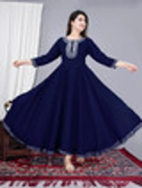 Uroos_Solid_Viscose_Rayon_Anarkali_Kurta_For_Women_Blue