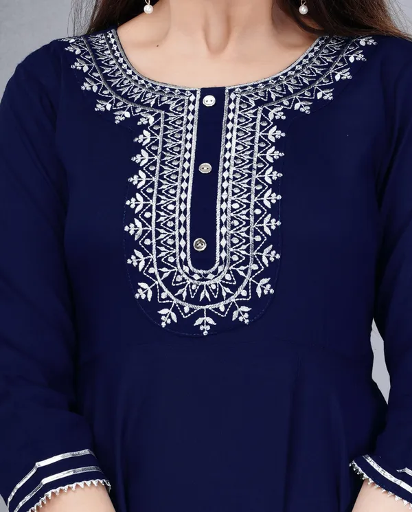 Uroos_Solid_Viscose_Rayon_Anarkali_Kurta_For_Women_Blue
