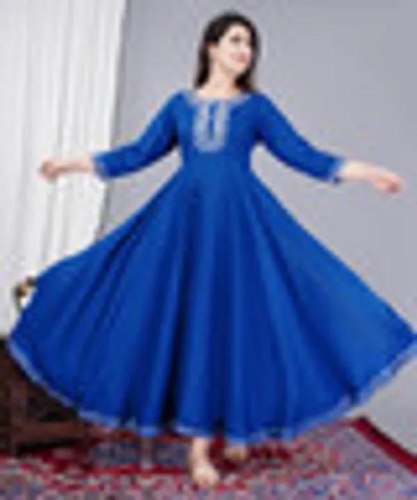 Uroos_Solid_Viscose_Rayon_Anarkali_Kurta_For_Women_Blue