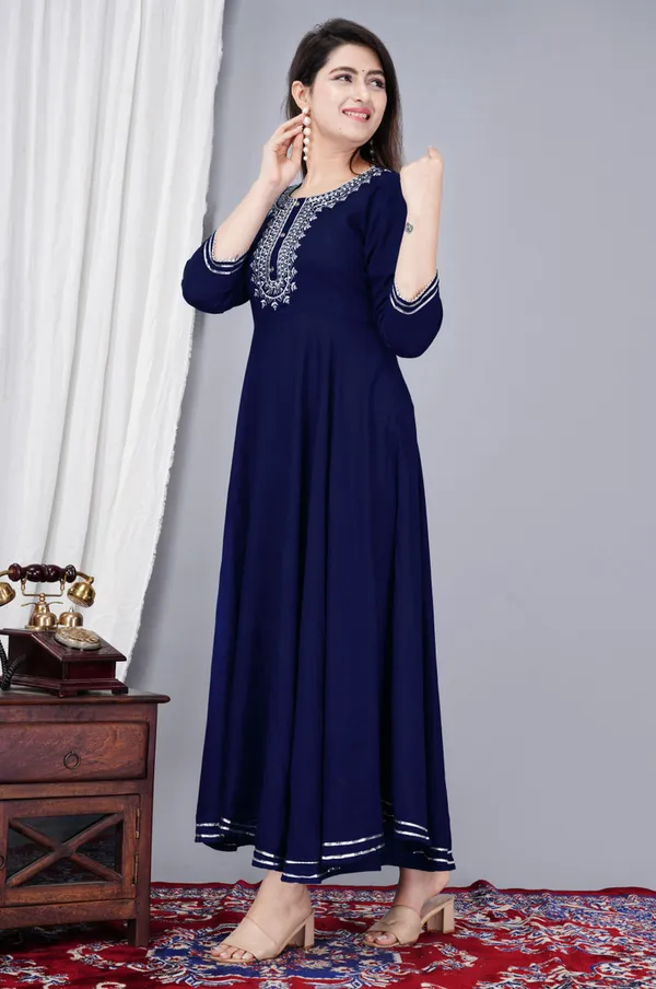 Uroos_Solid_Viscose_Rayon_Anarkali_Kurta_For_Women_Blue