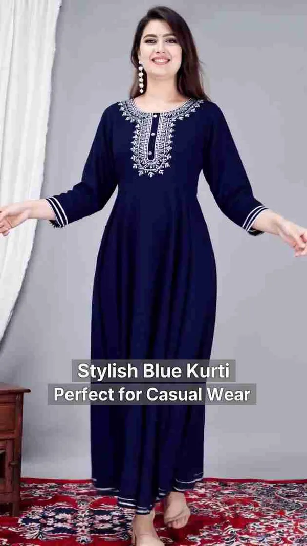 Uroos_Solid_Viscose_Rayon_Anarkali_Kurta_For_Women_Blue