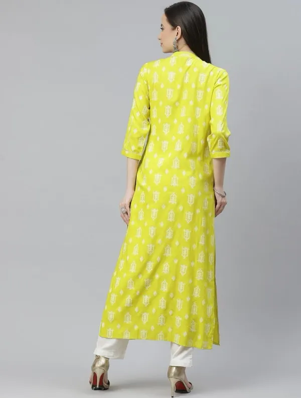 Bbcon_Printed_Viscose_Rayon_A_Line_Kurta_For_Women_Yellow