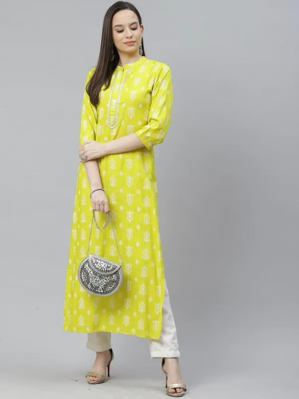 Bbcon_Printed_Viscose_Rayon_A_Line_Kurta_For_Women_Yellow