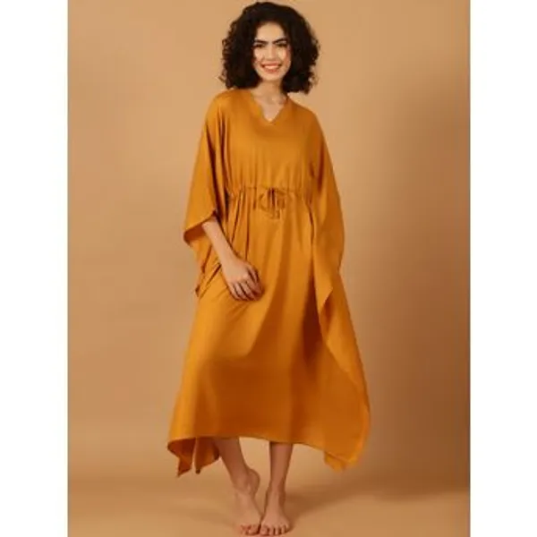 Blissence_Women_Mustard_Solid_Kaftan_Nightdress_S