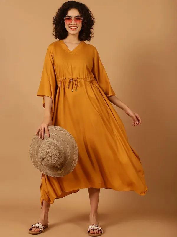 Blissence_Women_Mustard_Solid_Kaftan_Nightdress_S