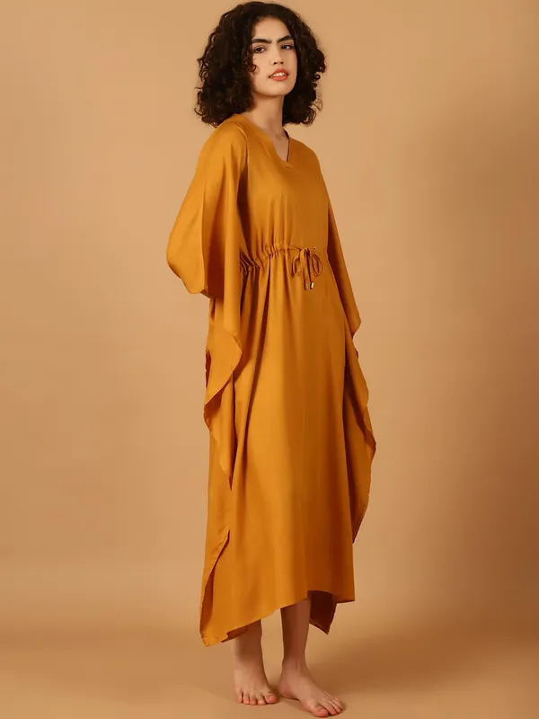 Blissence_Women_Mustard_Solid_Kaftan_Nightdress_S