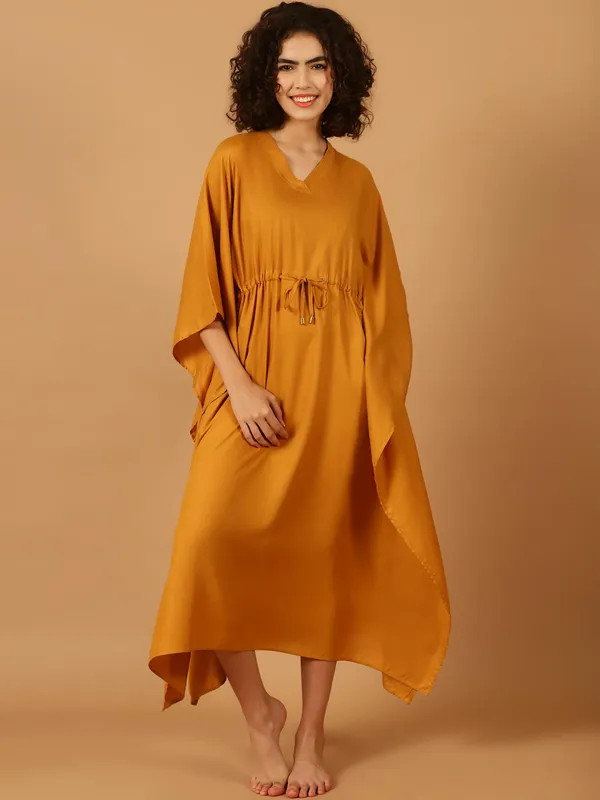 Blissence_Women_Mustard_Solid_Kaftan_Nightdress_S