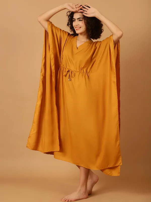 Blissence_Women_Mustard_Solid_Kaftan_Nightdress_S